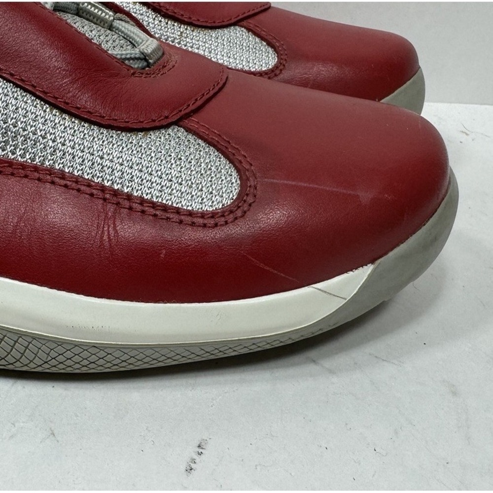 Prada America's Cup Low Sneakers Leather Grey Red Men's Size 10 US / 9UK - Picture 2 of 14